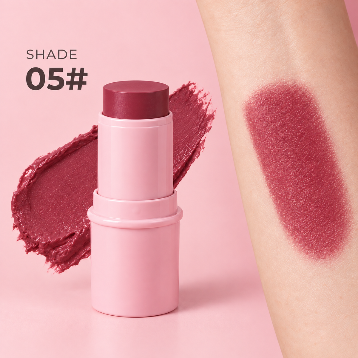 Cream Blush Stick, Multi-use Makeup Stick for Cheeks & Lips, 5 Blendable Shades