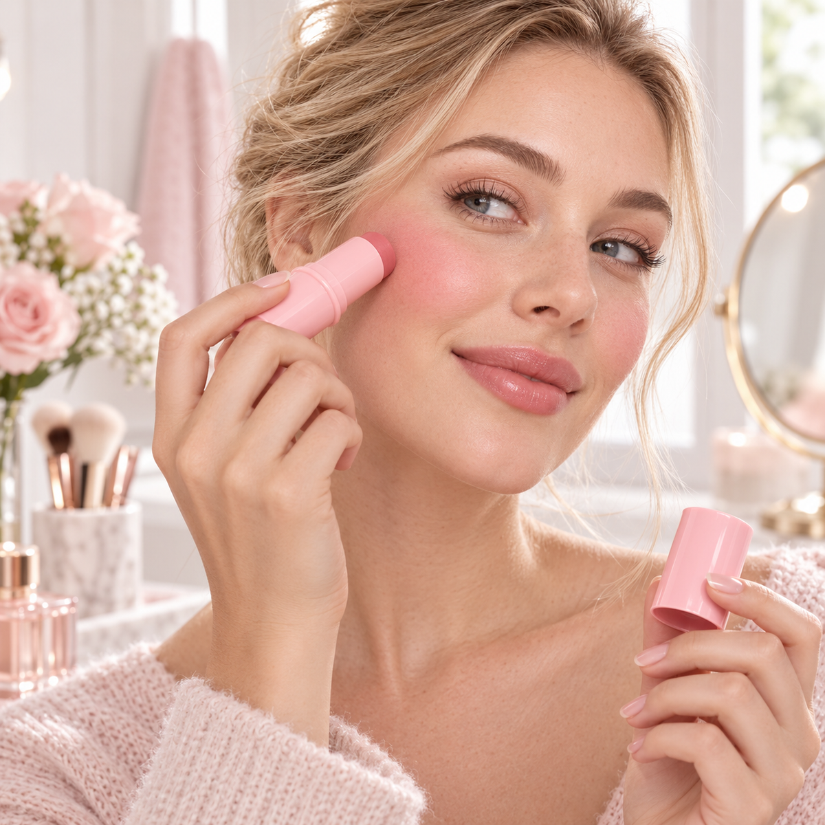 Cream Blush Stick, Multi-use Makeup Stick for Cheeks & Lips, 5 Blendable Shades