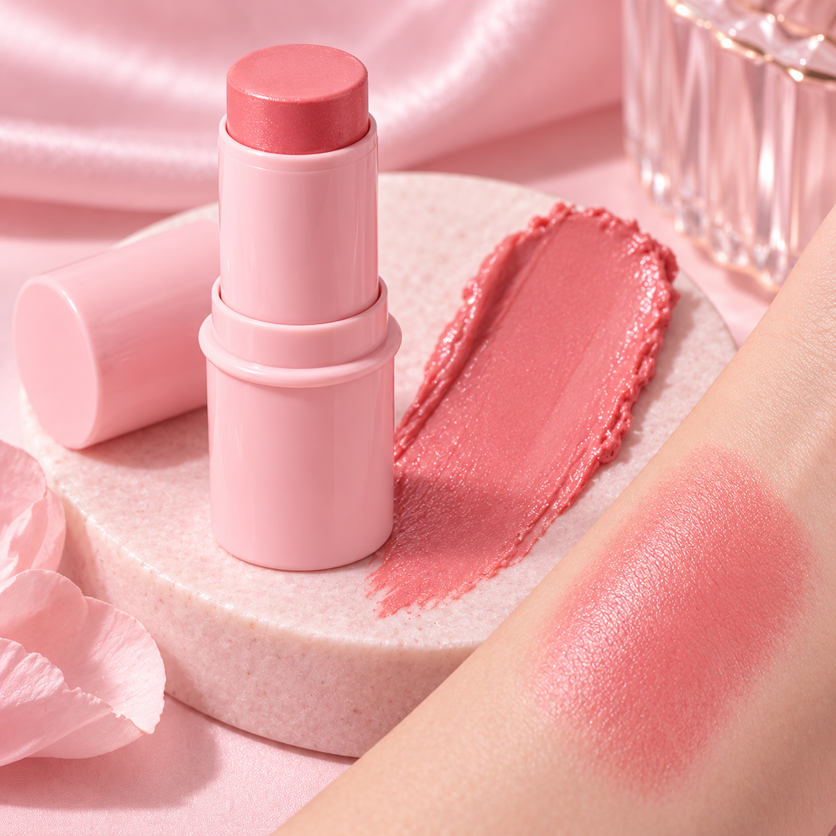 Cream Blush Stick, Multi-use Makeup Stick for Cheeks & Lips, 5 Blendable Shades