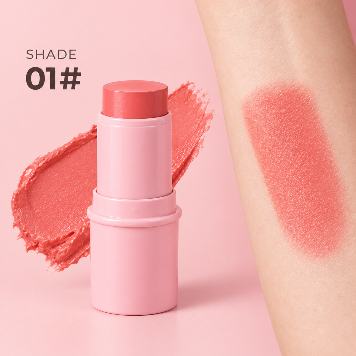 Cream Blush Stick, Multi-use Makeup Stick for Cheeks & Lips, 5 Blendable Shades